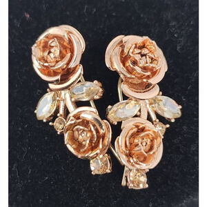 Kate Spade Garden Rose Earrings Rose Gold Dangle Drop Gemstones Signed